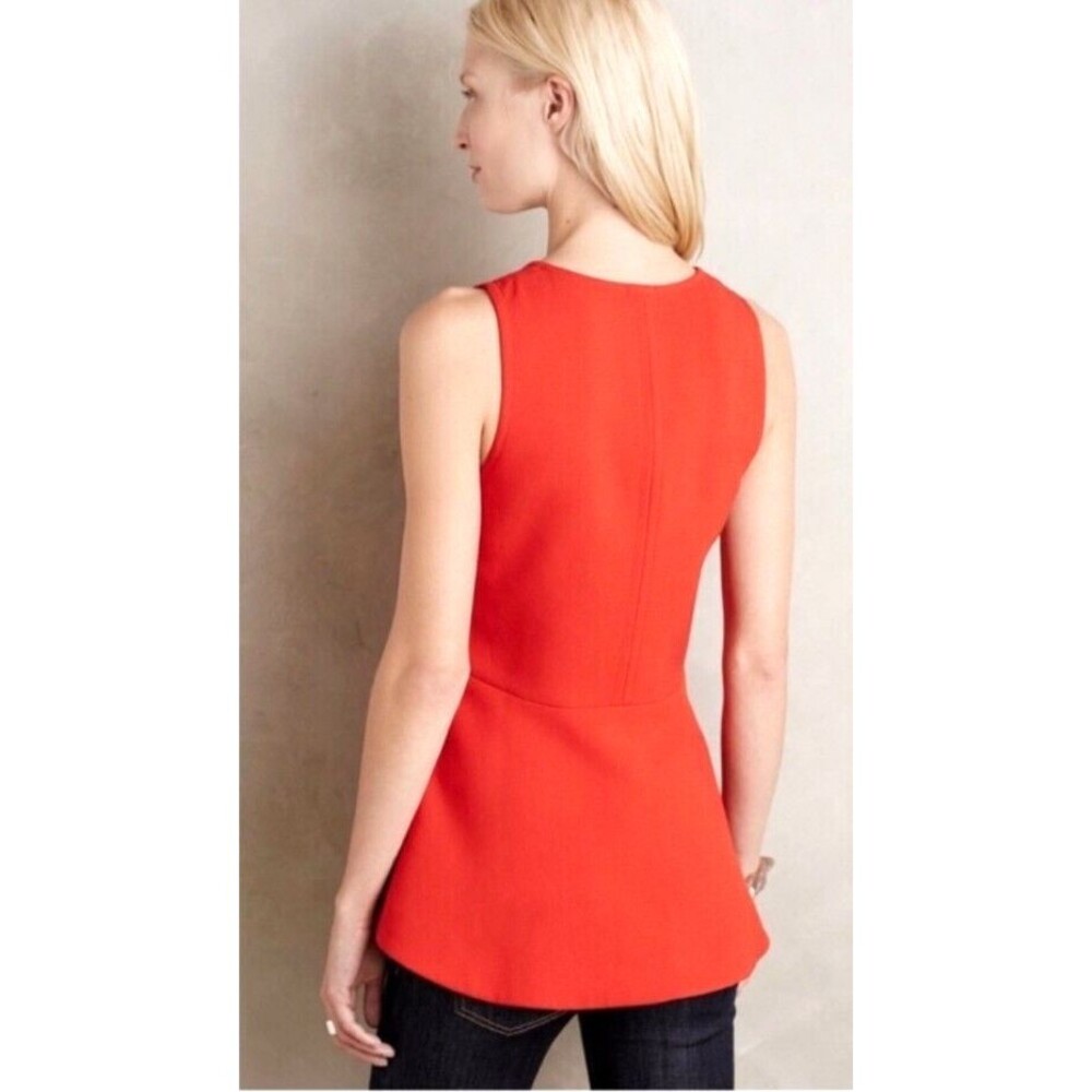 Anthropologie LEIFSDOTTIR Orange Hara Peplum Top Sz 8 Sleeveless V Neck - Picture 5 of 9